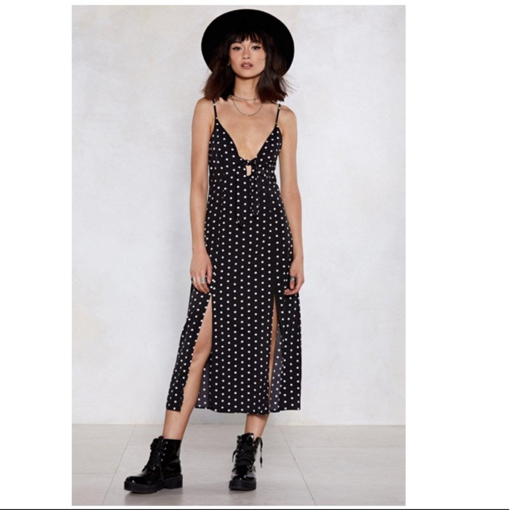 Slit Happens Polka Dot Dress